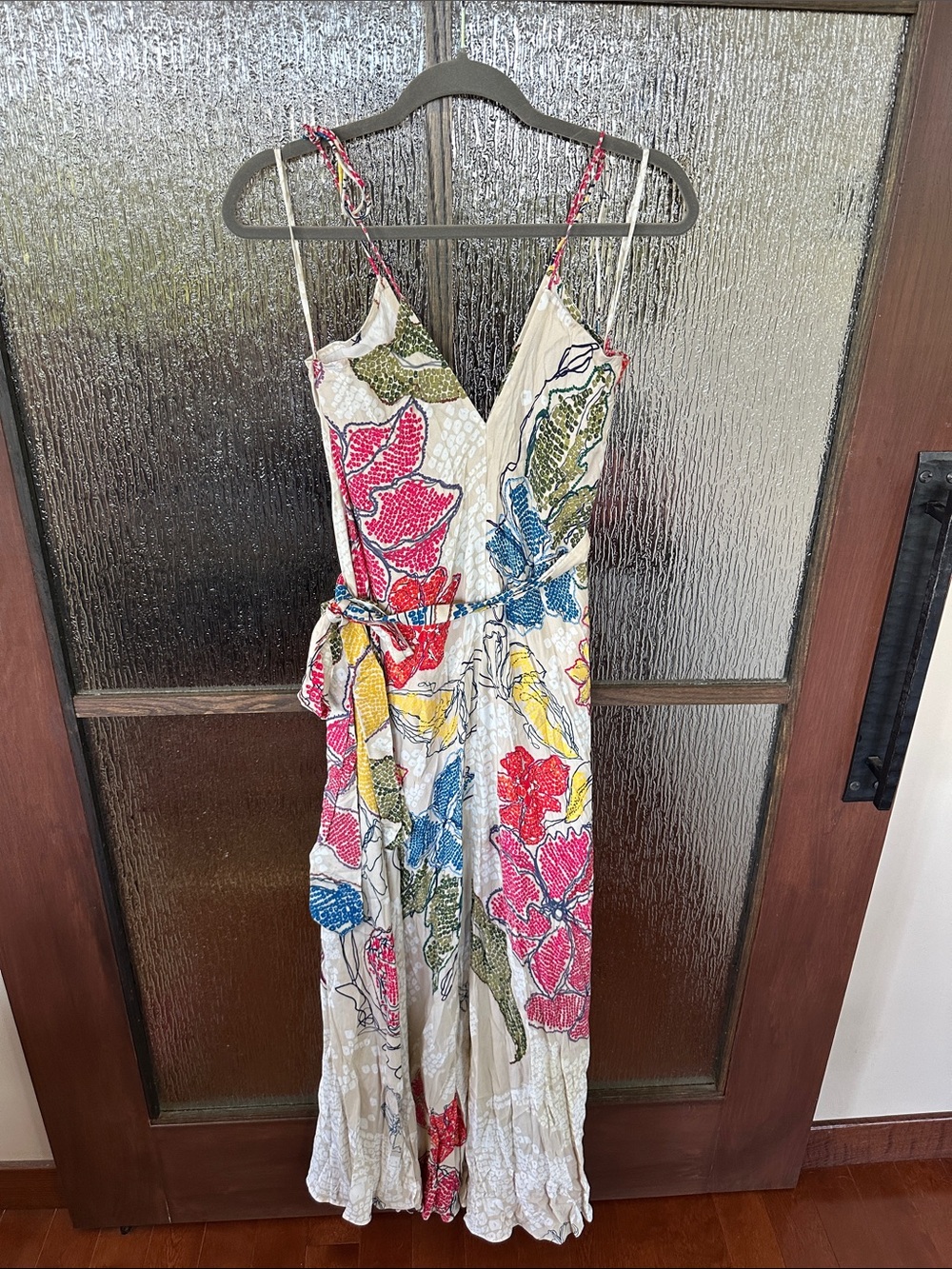 Saaksha & Kinni Periwinkle Bandhani Print V Neck Column Dress With Belt Size Xs — image 4 of 8